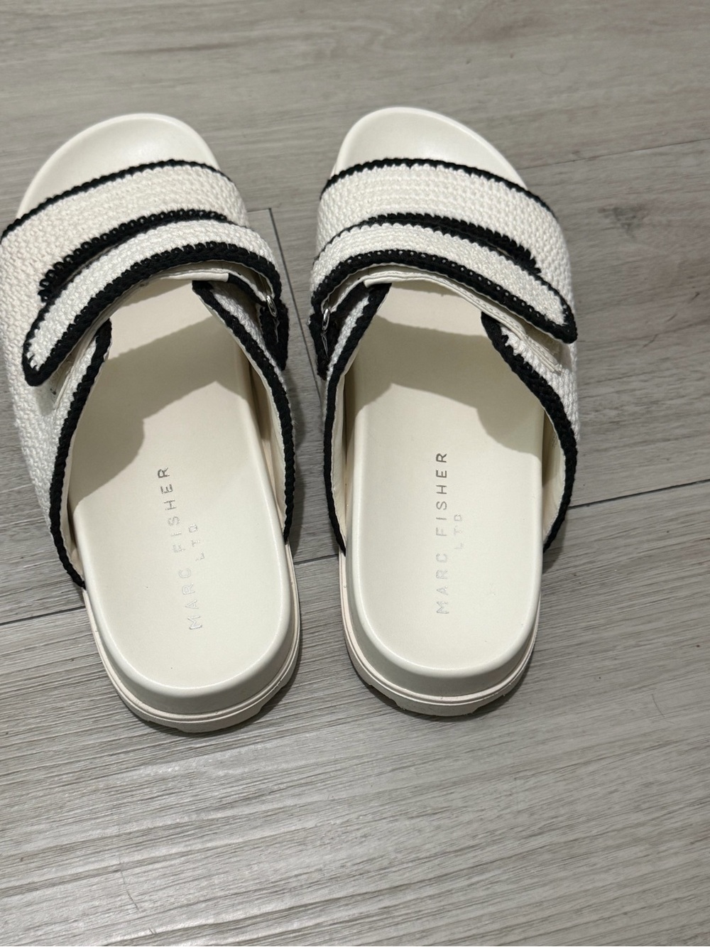 Marc Fisher Two-Tone White and Black Slide Sandals
